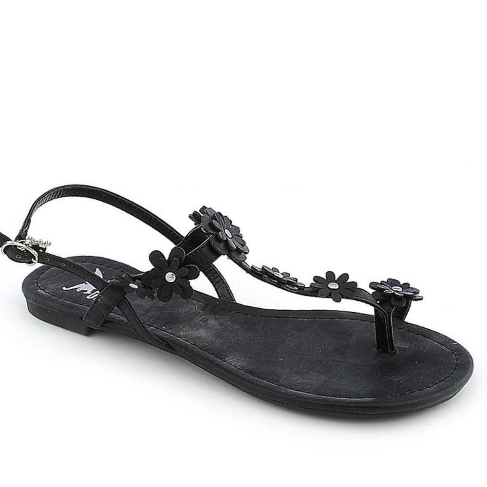 Black Funky FlowersToe Ring Boho Vegan Leather Sandals Women's Size 6.5 Summer
